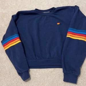 Aviator Nation Navy Sweatshirt with Rainbow Stripes